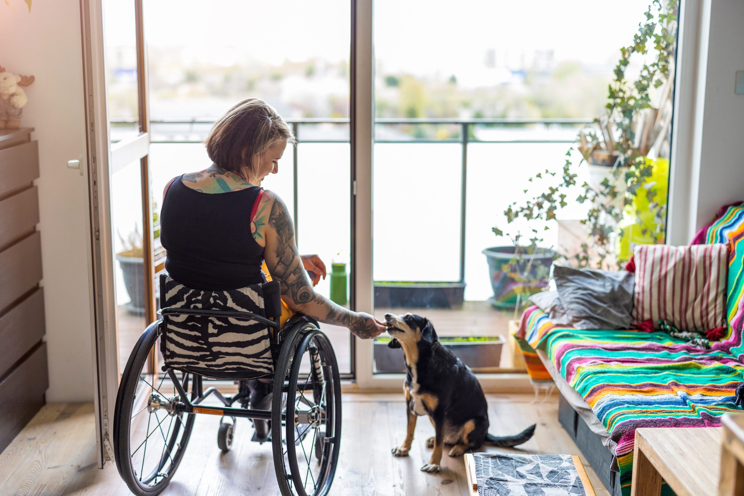 Woman living in an accessible home wheelchair user